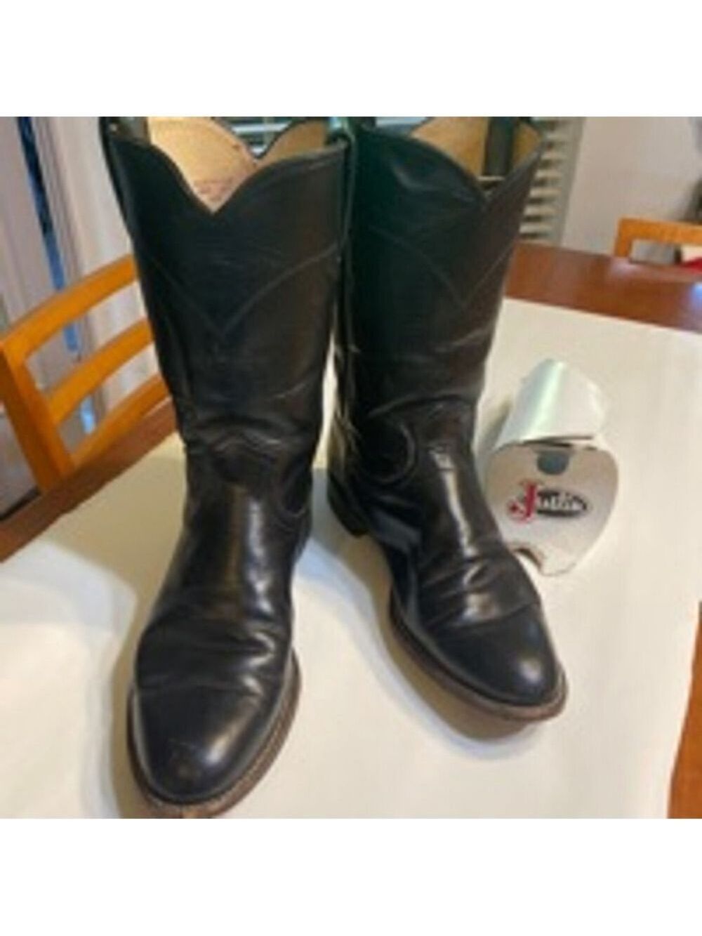 Women's Justin Black Leather Cowboy Boots Size 6B